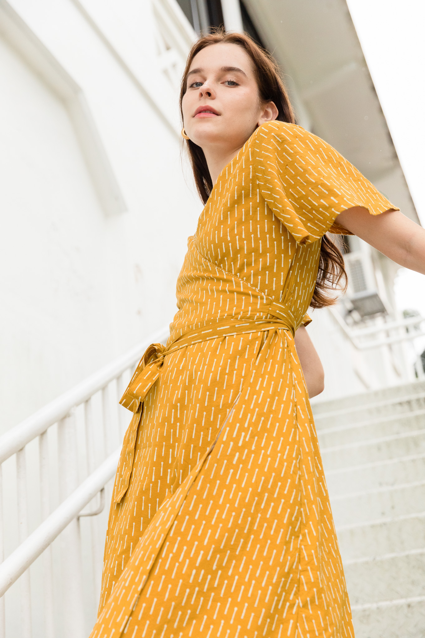 Bria Wrap Dress mustard Wray Crafted